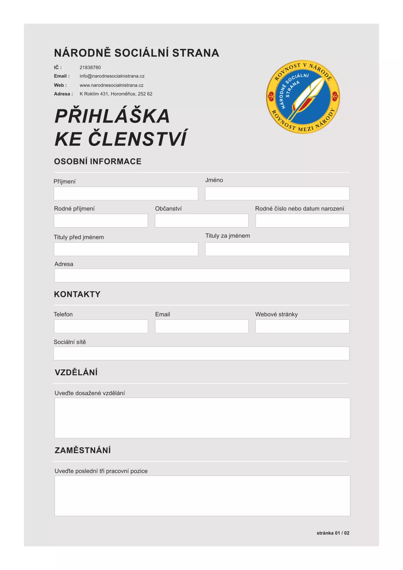 A4 přihláška ke členství